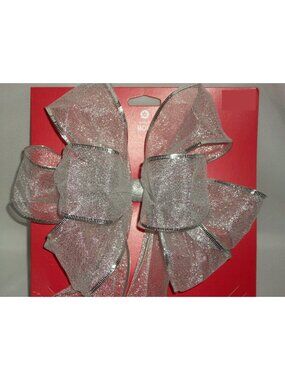 Silver Large Wired Edge Christmas Gift Wreath Bow Package Wedding Fancy Pew
